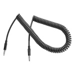 Cabo espiral de áudio 3,5mm, ideal para conexão de dispositivos.