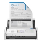 Scanner portátil Canon com documento sendo digitalizado.