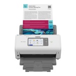 Scanner Brother DS-940DW com documento colorido sendo digitalizado.