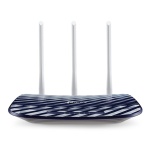 Roteador TP-Link com três antenas e design moderno.