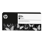 Cartucho de tinta HP 831A, compatível com impressoras, embalagem com design moderno.