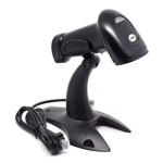 Leitor de código de barras Datalogic, design ergonômico, com suporte e cabo.