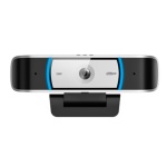 Webcam Logitech StreamCam com design moderno e luz de status azul.