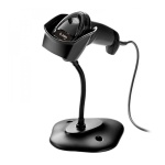 Suporte de headset com design ergonômico, ideal para organização de cabos.