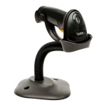 Leitor de código de barras Honeywell, design ergonômico e suporte ajustável.