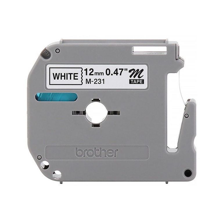 Fita adesiva Brother M-231, 12mm, cor branca, ideal para rotulagem.