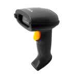 Leitor de código de barras, modelo XYZ, com design ergonômico e botão de disparo.