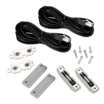 Kit de instalação para fechadura eletrônica, incluindo cabos e suportes.