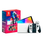 Console Nintendo Switch com controle e tela colorida, ideal para jogos.