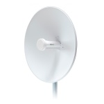 Antena de rede Mikrotik, tipo dish, com design circular e suporte ajustável.