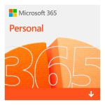 Microsoft 365 Personal: plano de assinatura com design moderno em tons laranja.