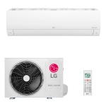 Ar-condicionado split LG, modelo Dual Inverter, com controle remoto incluído.