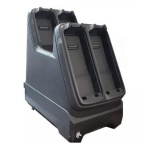 Suporte de carregamento para baterias, design ergonômico e compacto.