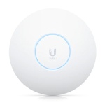 Access Point Ubiquiti, design circular, LED azul, conexão Wi-Fi.