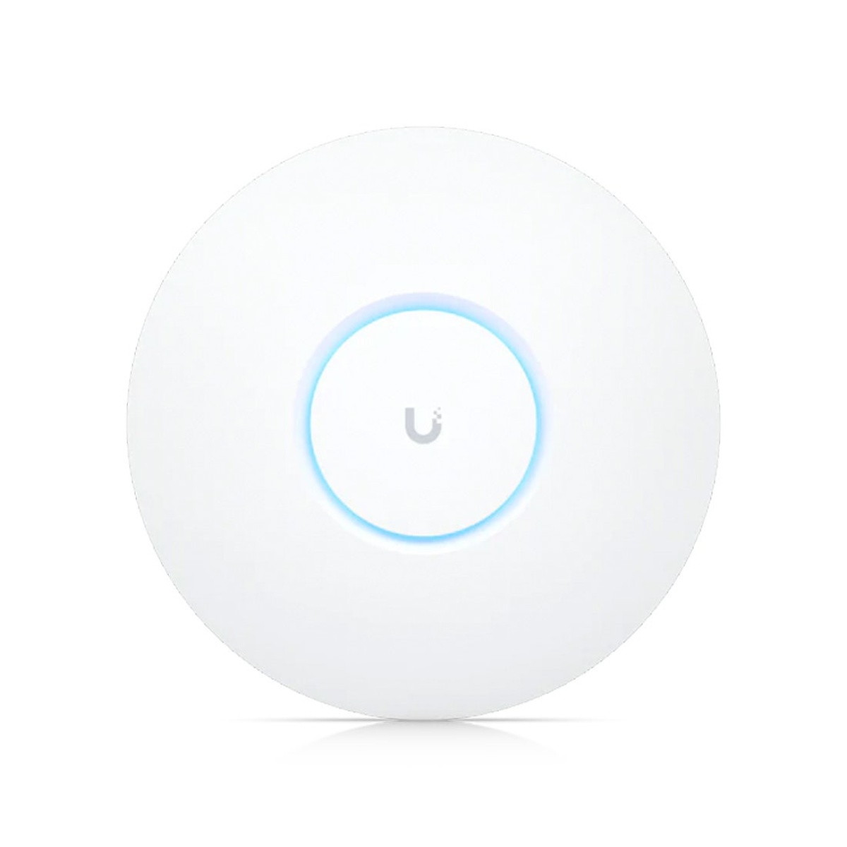 Ponto de acesso Ubiquiti UniFi, design circular com luz azul.