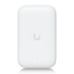 Ponto de acesso Ubiquiti, compacto e elegante, ideal para redes Wi-Fi.