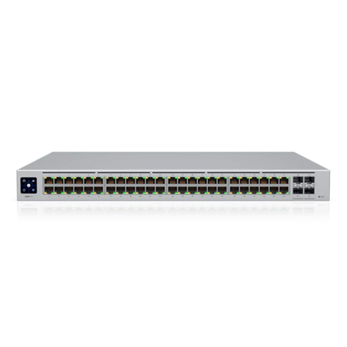 Switch de rede 48 portas, marca X, design compacto e eficiente.