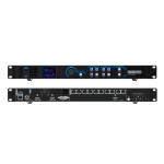 Controlador de áudio Behringer, rack mount, com display e botões de controle.