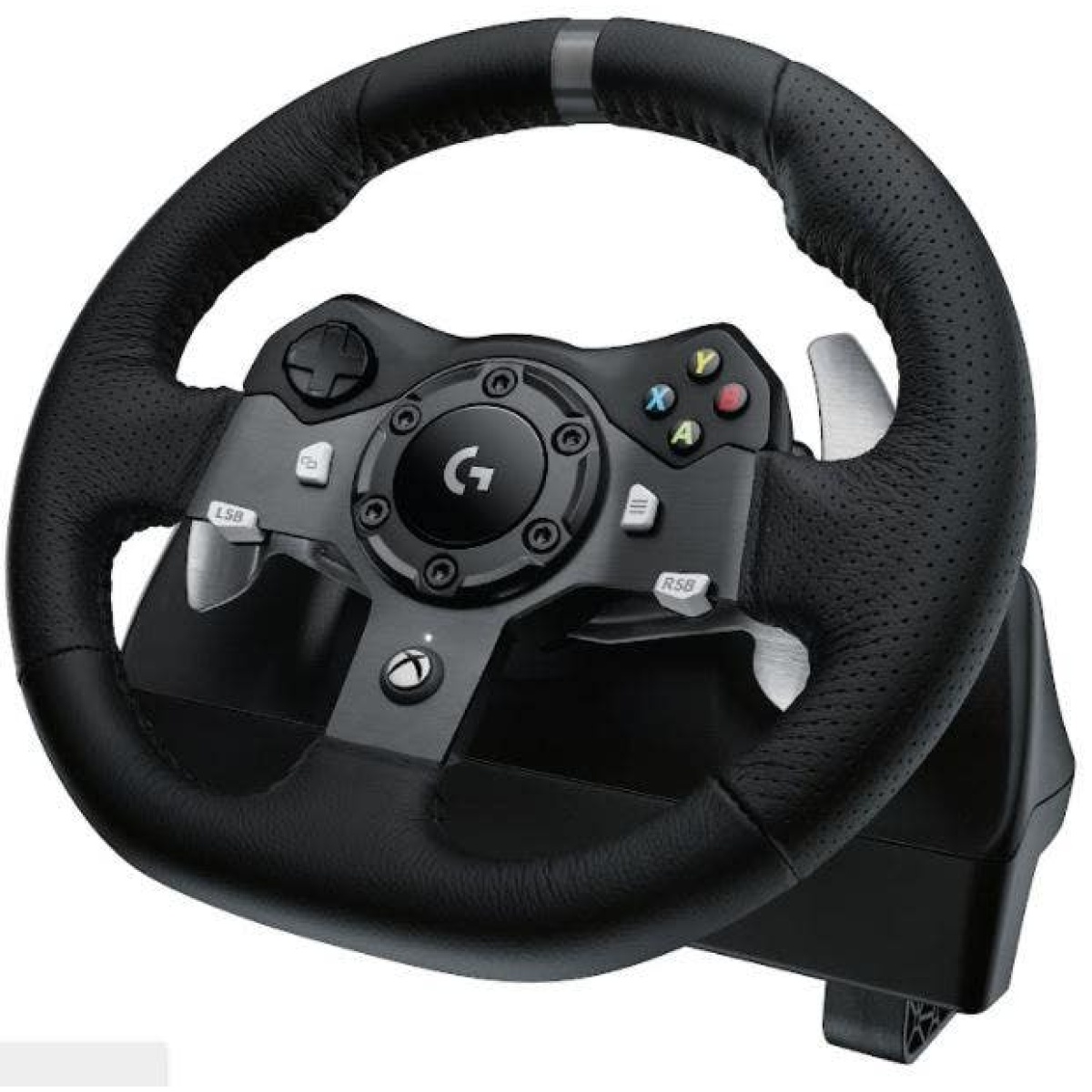 Volante Logitech G920 para jogos, com design ergonômico e controles integrados.