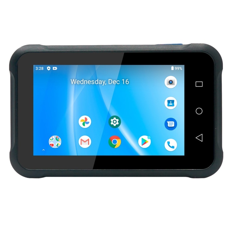 Tablet robusto com tela sensível ao toque e interface Android.