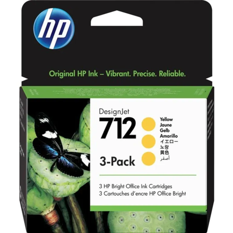 3ED79A HP Cartucho de tinta 712 29 ml amarelo para HP DesignJet T210, T230, T250, T630, T650 , pacote com 3-0