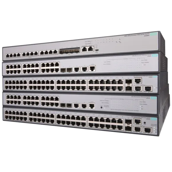 Switch Aruba 1950 24G JG962A hpe 24 portas RJ-45 10/100/1000 370 W PoE+, 2 portas 1000/10000 SFP+ fixas, 2 portas RJ-45 1/10GBASE-T, empilhável, gerenciável 128 Gbps
