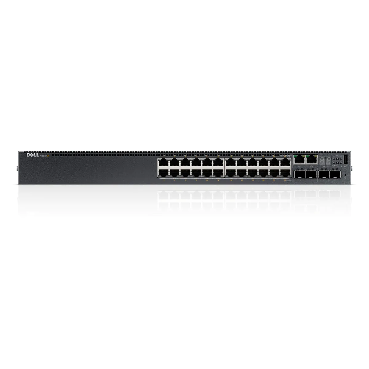 Dell Networking Switch N3024P 24 portas PoE+ 10/100/1000 Mbps + 2 portas Gigabit Combo e 2 portas 10G SFP+ Empilhavel ate 12 unid, camada 3,gerenciável, 30,8 watts em 24 portas, 212 Gbps, IPv4, IPv6, 210-ABOF,QoS,VLAN-0