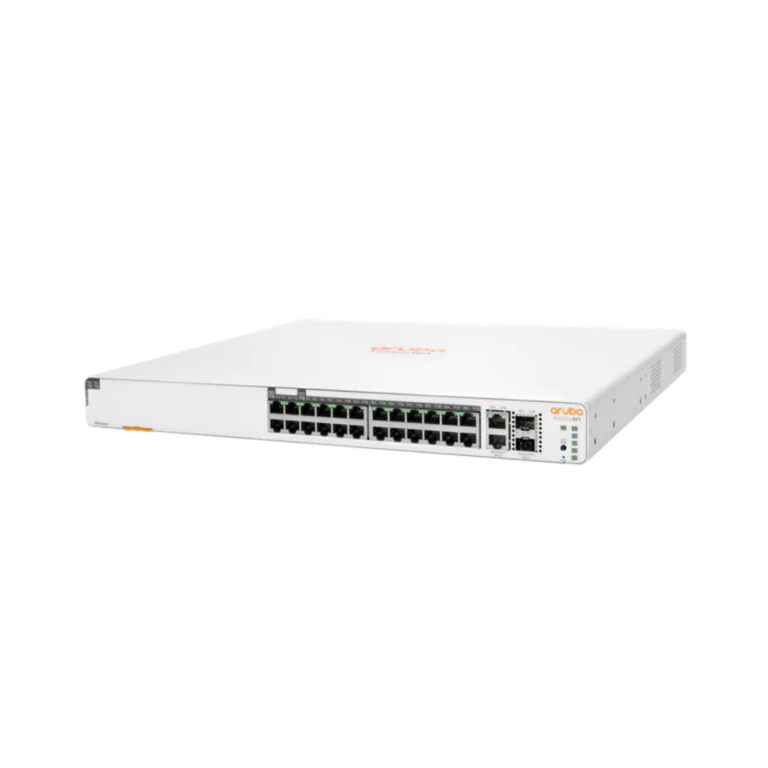 Switch de rede TP-Link, modelo T2600G-28TS, com 24 portas Ethernet.