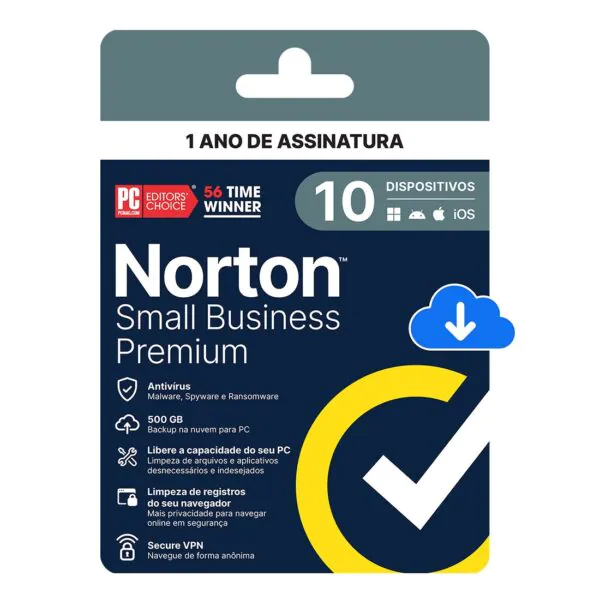Pacote de assinatura Norton Small Business Premium para 10 dispositivos.