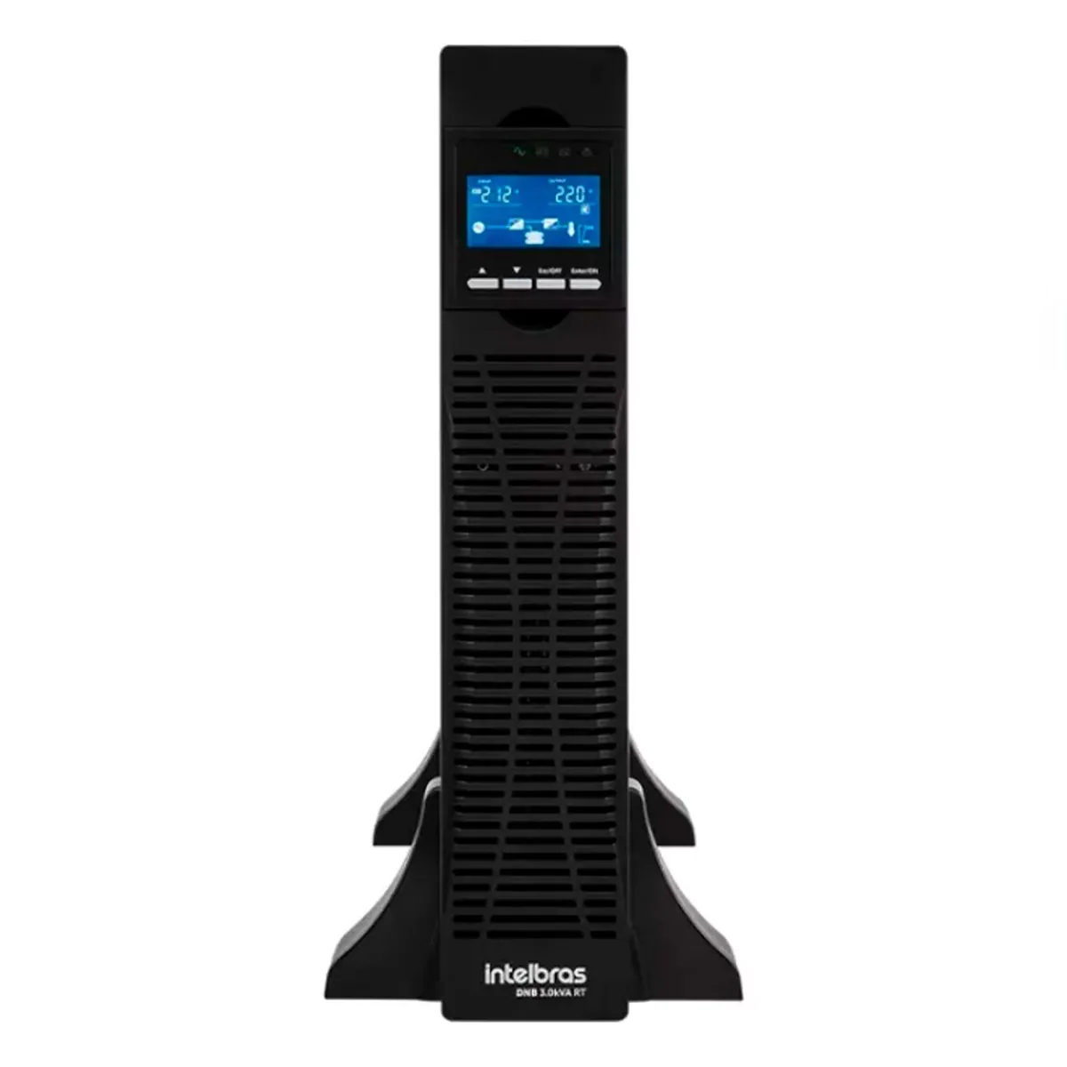 Ventilador de torre Intelbras com painel digital e design moderno.