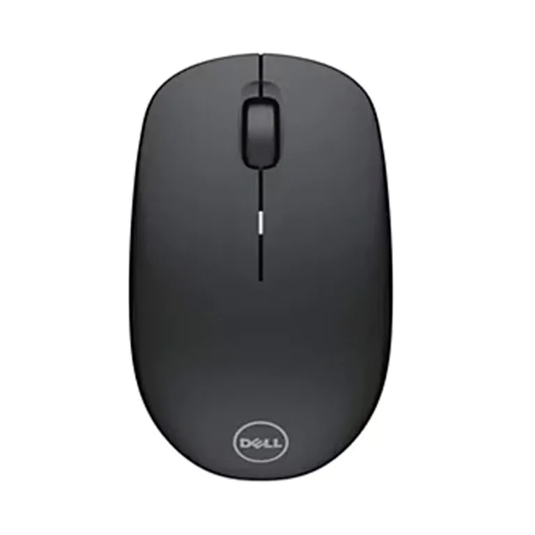 Mouse sem fio Dell, design ergonômico, cor preta.