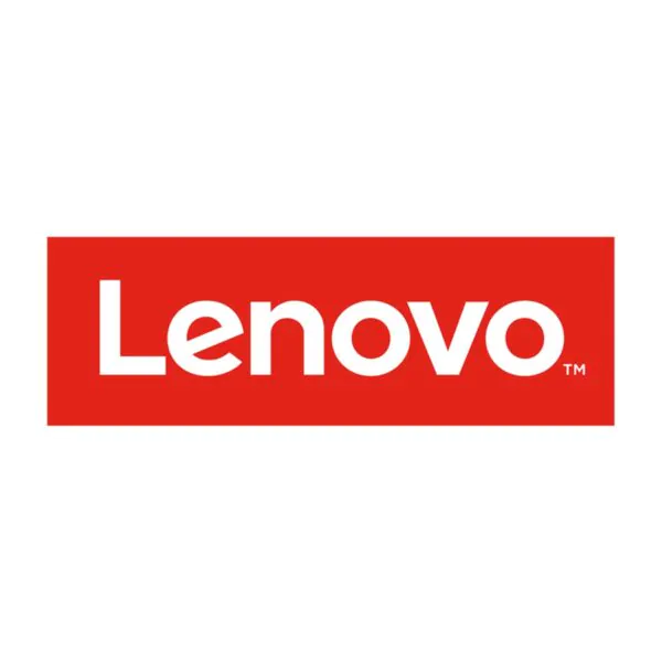 Logotipo da Lenovo em fundo vermelho, representando a marca de tecnologia.
