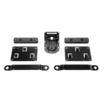 Suporte de montagem em metal preto para dispositivos, ideal para organização.
