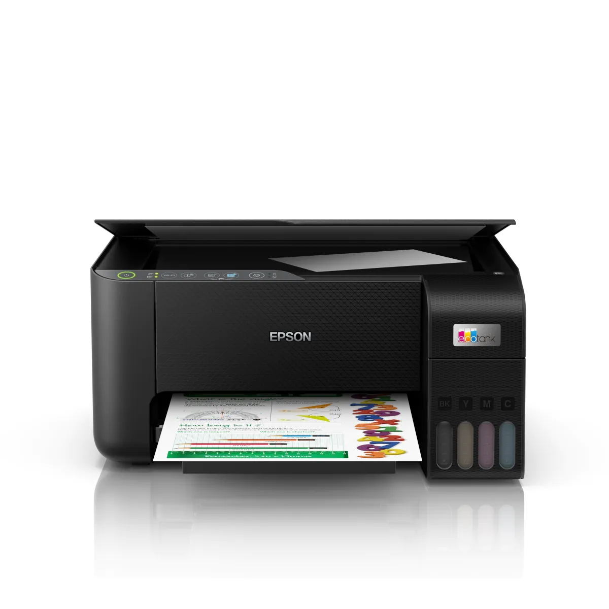 Impressora multifuncional Epson, com impressão colorida e sistema de tanque de tinta.