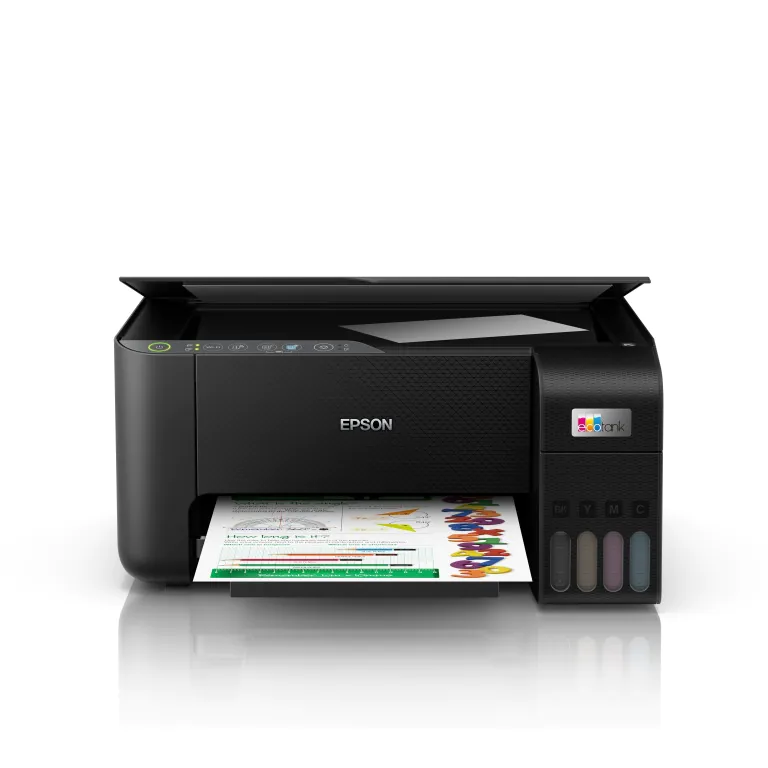 Impressora multifuncional Epson, com impressão colorida e sistema de tanque de tinta.