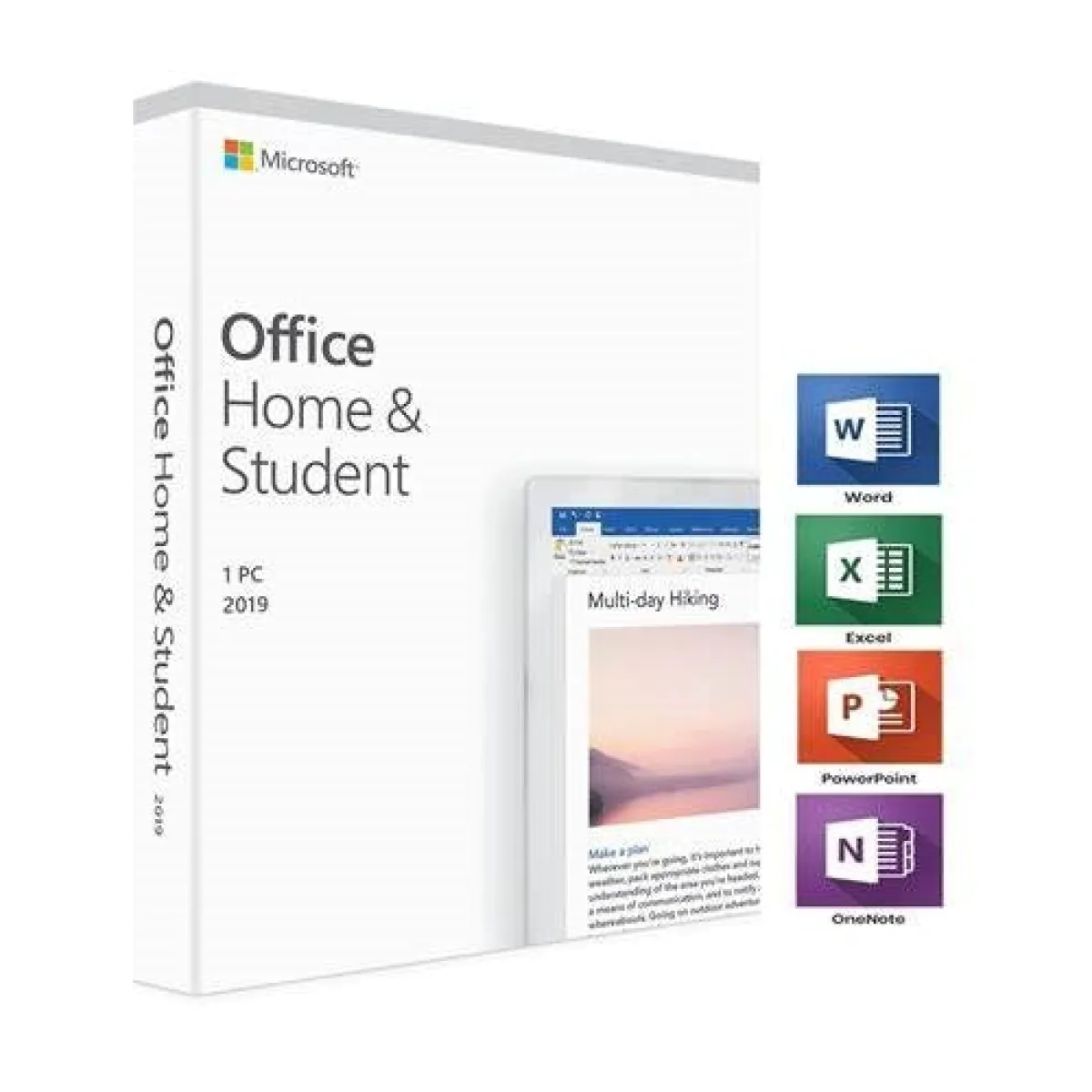 Pacote Microsoft Office Home & Student, inclui Word, Excel, PowerPoint e OneNote.