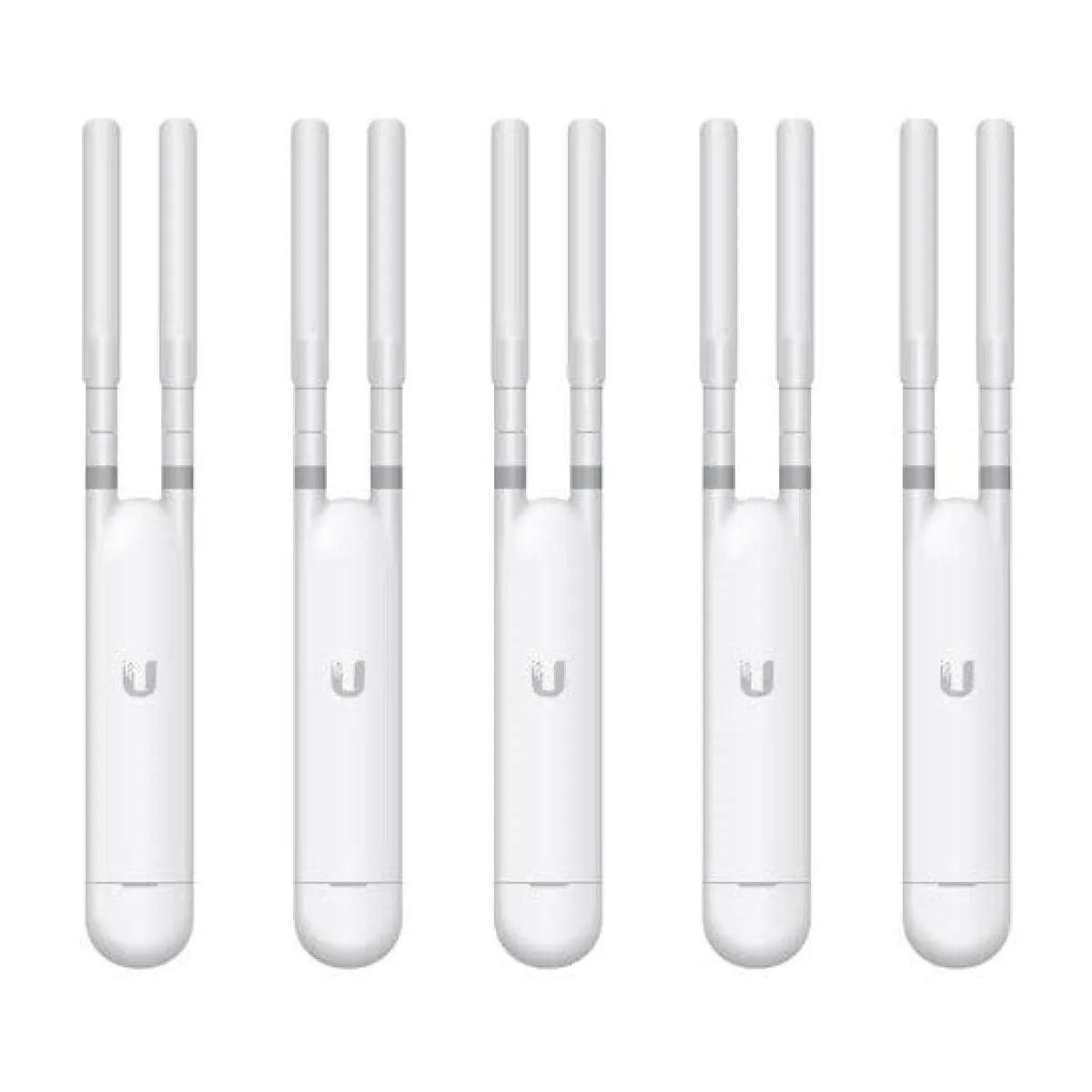 Conjunto de cinco antenas Ubiquiti para conexão wireless.