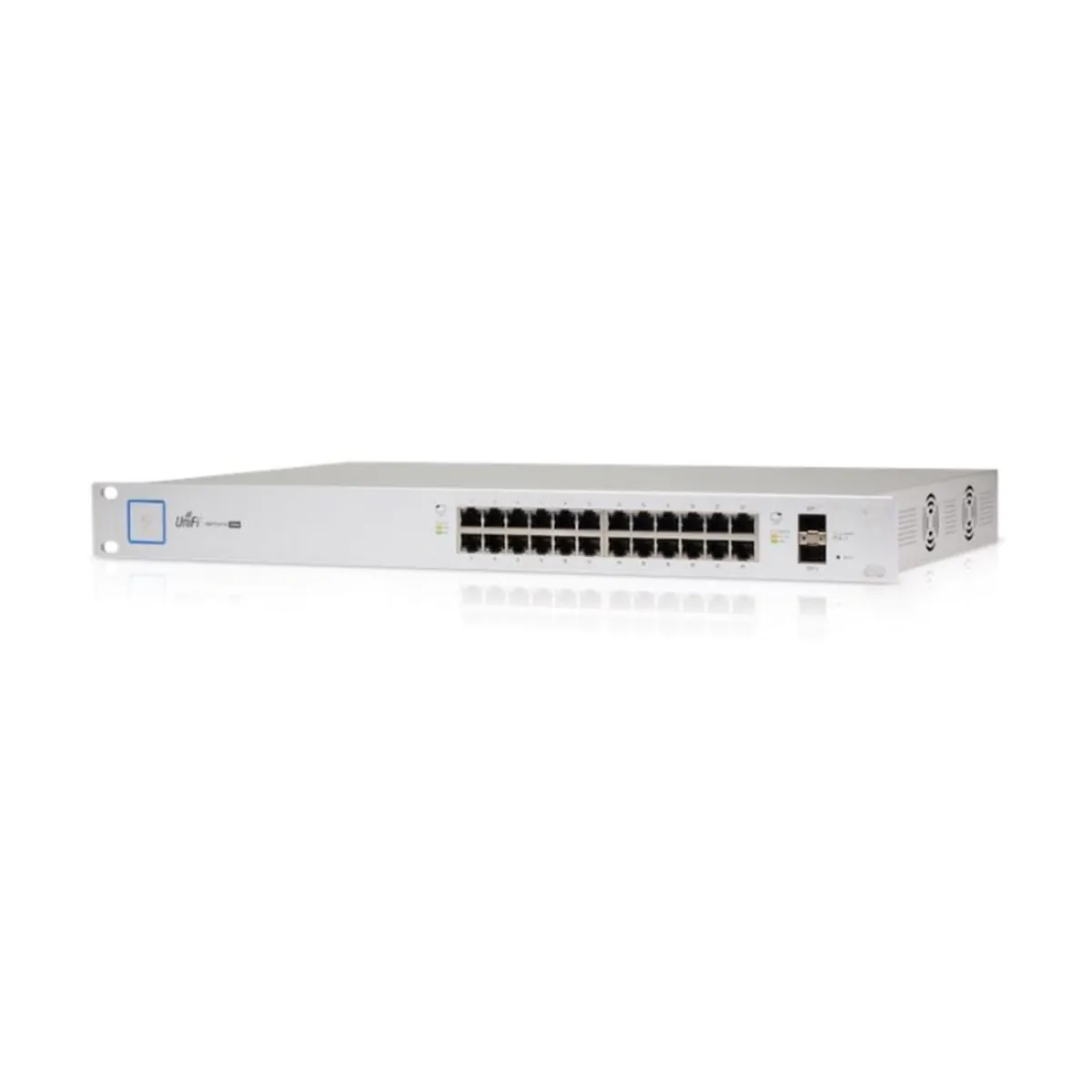 Switch de rede 24 portas, marca XYZ, design compacto e moderno.
