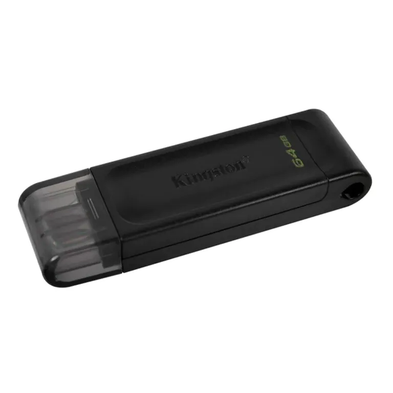 Pen drive Kingston de 64GB, design compacto e moderno.