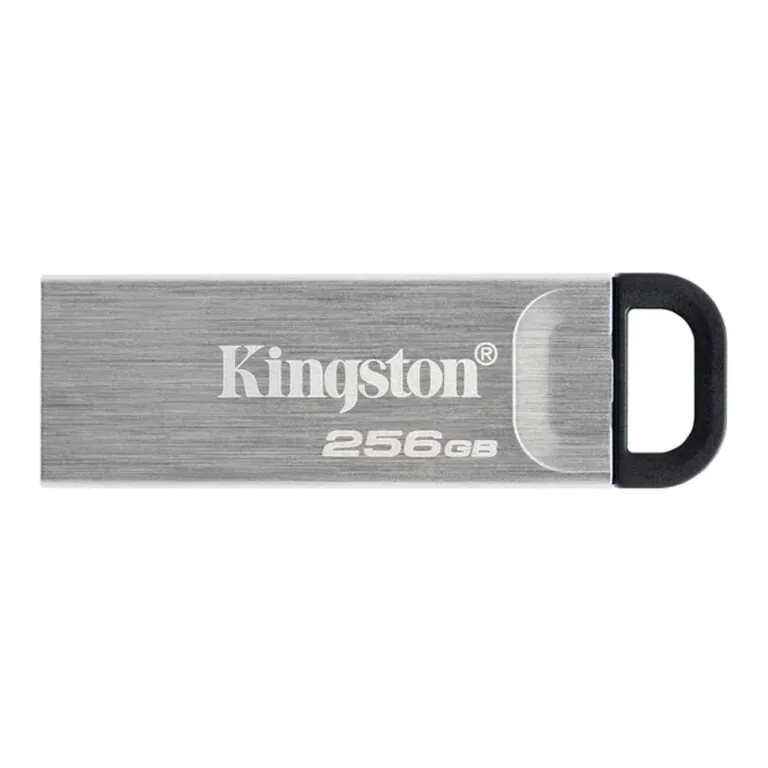 Pen drive Kingston 256GB com design metálico e prático.