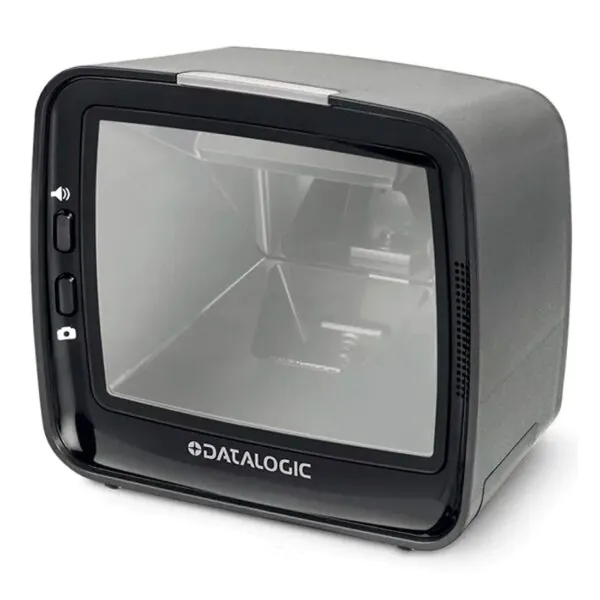 Monitor CRT compacto da marca Datalogic, com design retro e botões de controle.
