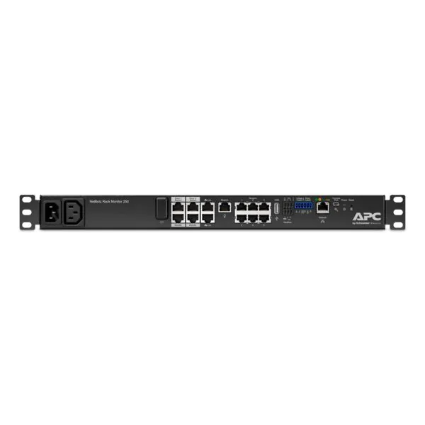 APC PDU, tipo 1U, com várias portas de saída e monitoramento.