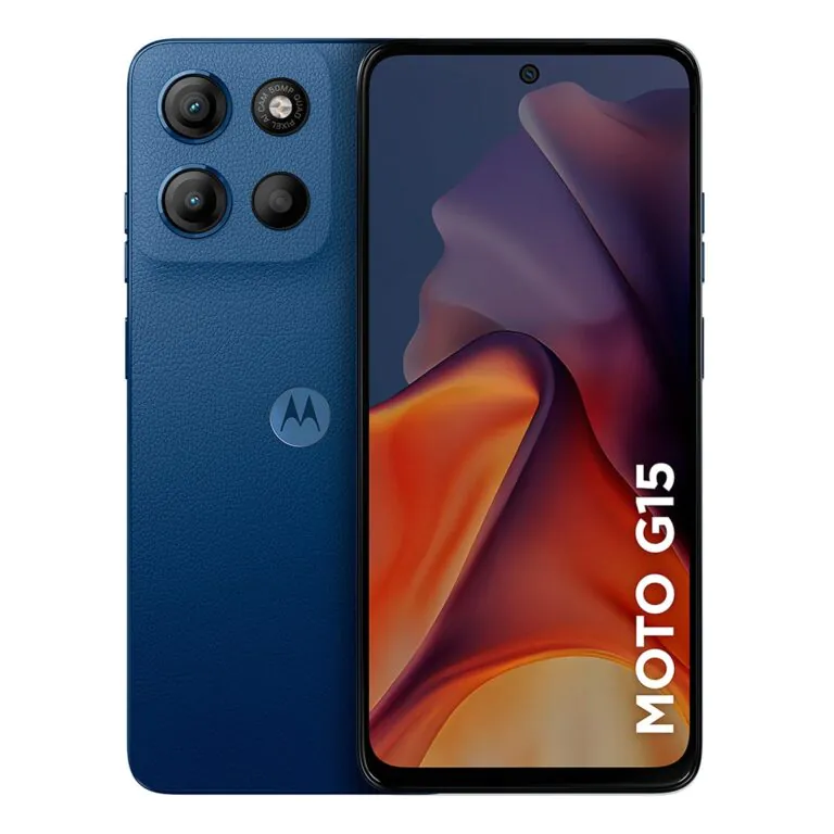Moto G15, smartphone da Motorola, com design moderno e câmeras triplas.