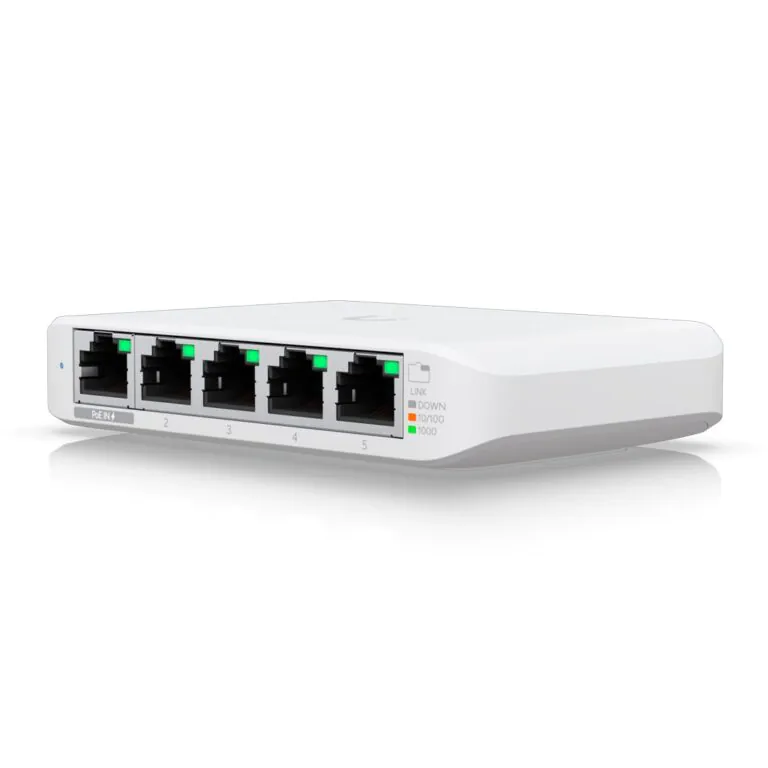 Switch de rede TP-Link, modelo TL-SG1005D, com cinco portas Ethernet.